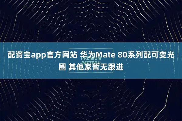 配资宝app官方网站 华为Mate 80系列配可变光圈 其他家暂无跟进