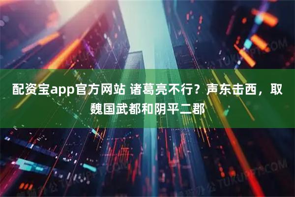 配资宝app官方网站 诸葛亮不行？声东击西，取魏国武都和阴平二郡